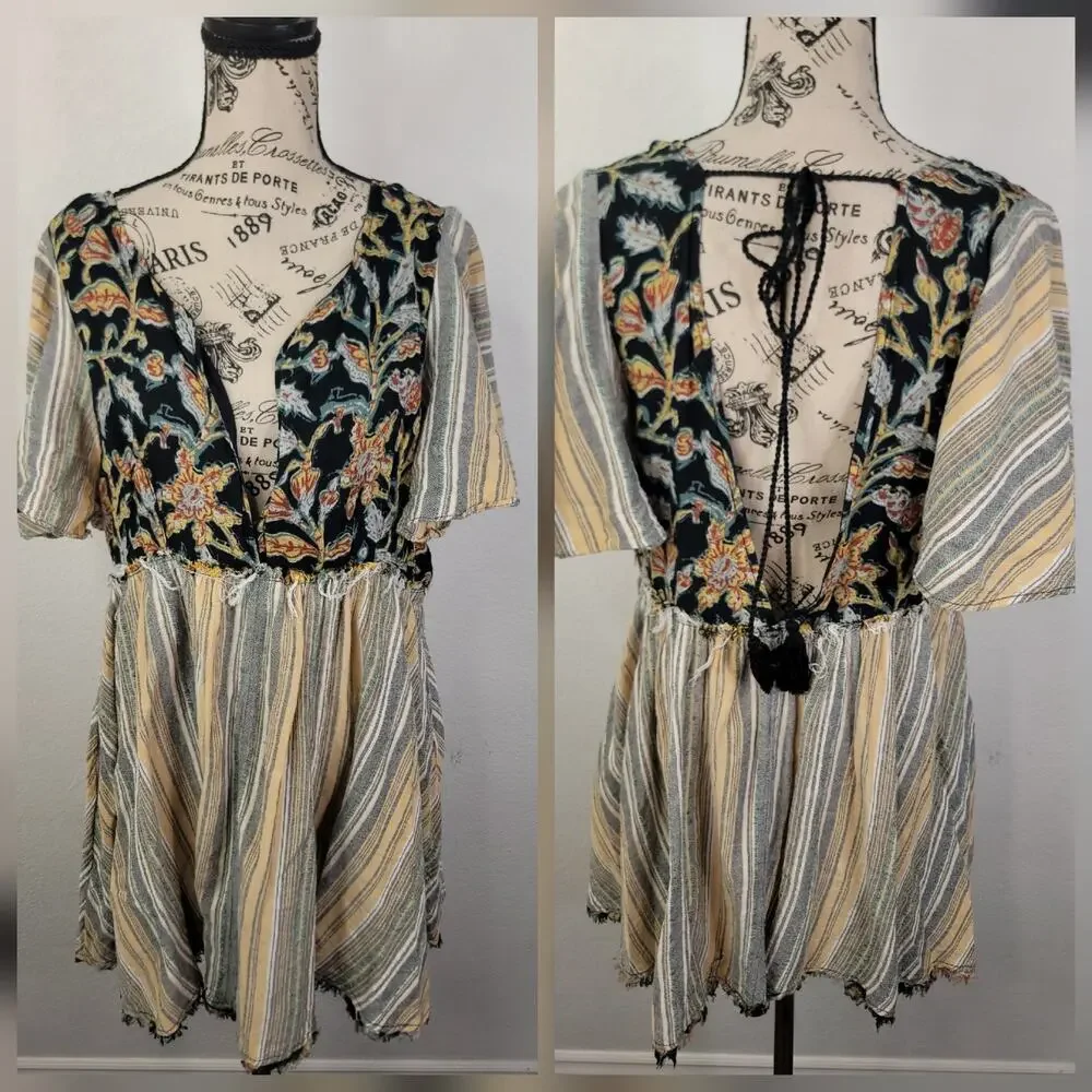 Free People Babydoll Under The Sun Mini Dress Tunic Top Boho Floral Sz Medium